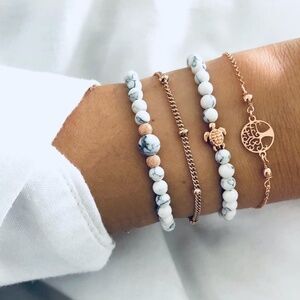 *BAY* 4-Pc Gold x Turtle Bead Fashion Bracelet Set